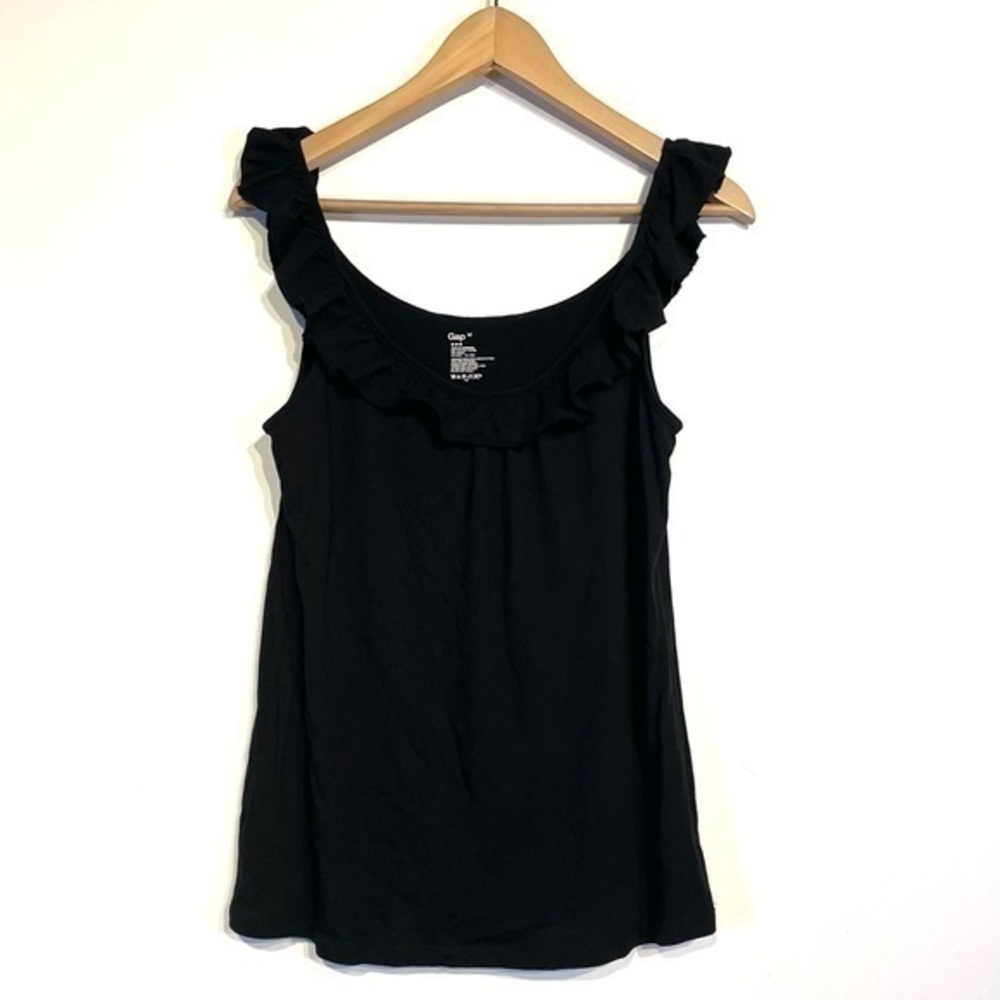 GAP Tank Top Black loose fit M Loose Ruffle Neckline Summer Cotton Modal Blouse